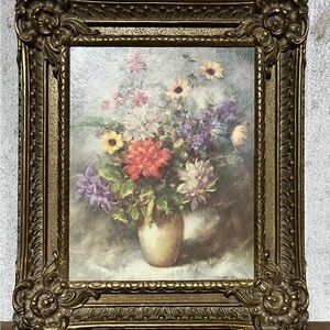 Robert Shields Floral Still Life Oil Painting in Ornate Gilt Frame